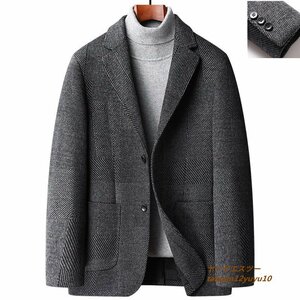 定価8万超 メンズ テーラードジャケット 高級 ウール ブレザー カシミヤ混 セレブ*WOOL 美品 紳士スーツ 細身 アウター グレー 3XL