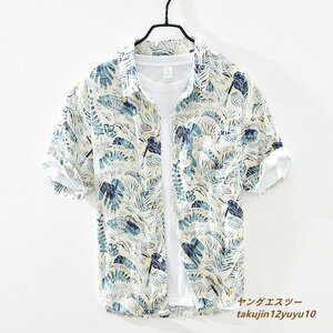 アロハシャツ 新品 半袖シャツ 麻100% リネンシャツ メンズシャツ サマーシャツ 個性 花柄ヴィンテージ 薄手 ハワイアン 心地良し 白系 3XL