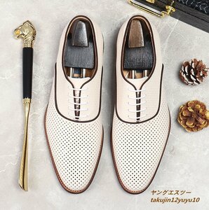 定価8万★春夏新品 ビジネスシューズ メンズ レザーシューズ 職人手作りメッシュ 透かし彫り 高級牛革 革靴 通気性 軽量 紳士靴 宴会26.5cm