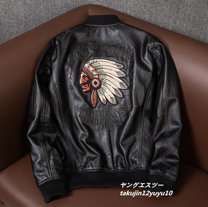 25万*本革 スタジアムジャンパー 牛革 ライダース 野球服 フライトジャケット イタリアンレザージャケット 刺繍 バイクウェア ブルゾン XL