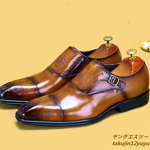 定価9万★ビジネスシューズ メンズ 新品 レザーシューズ 職人手作り モンクストラップ 紳士靴 本革 手塗仕上げ フォーマル 革靴 27.5cmの画像3