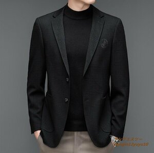 秋新品 メンズ テーラードジャケット 高級 ブレザー スプリングコート 刺繍 ジャンパー ストレッチ性 スーツ ブルゾン 紳士服 ブラック 2XL
