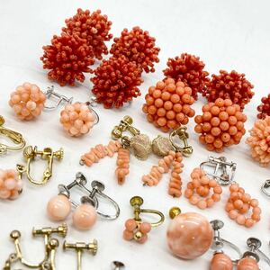 #.. earrings . summarize #a weight approximately 100g coral coral coral circle sphere red . peach color sculpture rose flower coral accessory earring CE0