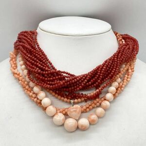 ■珊瑚ネックレス5点おまとめ■a重量約140g サンゴ さんご コーラル coral 丸玉 パール necklace アクセサリー accessory silver DB0