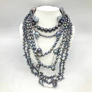 ■淡水パールネックレス5点おまとめ■a約455g 真珠 パール ケシ バロック ベビー pearl Pearl necklace jewelry silver DA0 