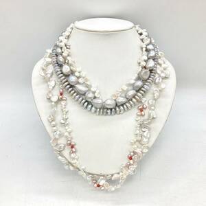 ■淡水パールネックレス5点おまとめ■a約246g 真珠 パール ケシ バロック ベビー 珊瑚 pearl Pearl necklace jewelry silver DA0 