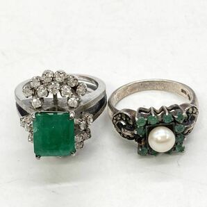 ■エメラルドリング8点おまとめ■a約31g 宝石 diamond emerald ベリル 指輪 ring accessory jewelry silver CE0の画像2