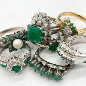 ■エメラルドリング8点おまとめ■a約31g 宝石 diamond emerald ベリル 指輪 ring accessory jewelry silver CE0の画像1