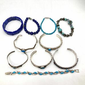 ■トルコ石/ラピスラズリブレスレット10点おまとめ■a約196g ターコイズ turquoise lapis lazuli accessory bracelet silver 925 CE0の画像2