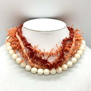 ■珊瑚ネックレス5点おまとめ■a重量約143g サンゴ さんご コーラル coral 丸玉 パール necklace アクセサリー accessory silver DB0