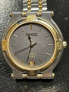 GUCCI グッチ 9000M QZ クォーツ デイト ブラック文字盤 腕時計 稼働品