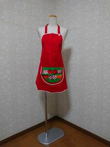 * unused! lady's for women for lady apron pattern thing red color Showa Retro retro cotton 100% cooking real .. play camp storage goods *