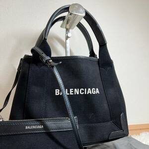 超極美品 BALENCIAGA バレンシアガ ネイビーカバス XS ロゴ トートバッグ ハンドバッグ 2WAY ショルダーバッグ