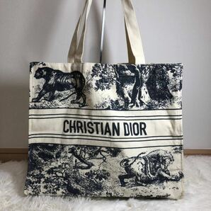 1円 Christian Dior クリスチャンディオールトートバック キャンバス グレー系 トワル ドゥ ジュイ エンブロイダリー ミディアム ネイビーの画像1