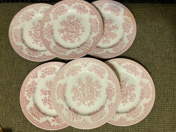 バーレイ　プレート　ピンクアジアティックフェザンツ　6枚　平皿