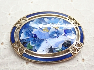 L275　ヴィンテージ　ブローチ　七宝　ブルーカラー　フラワーデザイン　アクセサリー　Vintage　Brooch