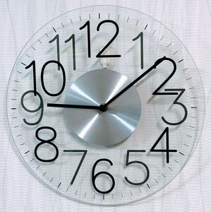 ニトリ☆シンプルでモノトーンな掛け時計　オシャレなガラス掛け時計（動作確認済み）