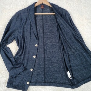 TAKEO KIKUCHI Takeo Kikuchi knitted cardigan shawl color thin flax linen100% navy blue navy size 3 M corresponding 