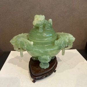 翡翠 香炉 置物 中国美術 三足香炉