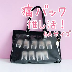 推し活 トートバッグ 痛バッグ キャンパストート ビニール 缶バッジ ブラック