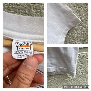 70s USA製 Hanes プリントTシャツ 半袖Tシャツ 白 ヘインズ Beefy-T 三角タグ アメリカ製 古着 vintage ヴィンテージ 星条旗 国旗の画像8