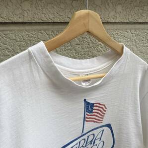 70s USA製 Hanes プリントTシャツ 半袖Tシャツ 白 ヘインズ Beefy-T 三角タグ アメリカ製 古着 vintage ヴィンテージ 星条旗 国旗の画像10