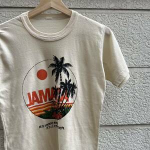 70s 80s USA古着 ベージュ プリントTシャツ 半袖Tシャツ JAMAICA ジャマイカ ビーチ アメリカ古着 vintage ヴィンテージ シングルステッチ