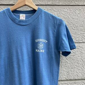 70s 80s USA製 水色 半袖Tシャツ プリントTシャツ sportswear サックスブルー ワンポイント アメリカ製 古着 vintage ヴィンテージ Mサイズ