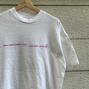 80s USA製 白 プリントTシャツ 半袖Tシャツ Hanes ヘインズ バックプリント アメリカ製 古着 vintage ヴィンテージ Lサイズ フラタニティ