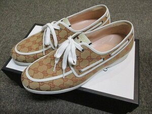 28㎝【美品】グッチ GUCCI　紐つきスリッポン　ローカット スニーカー　GG柄