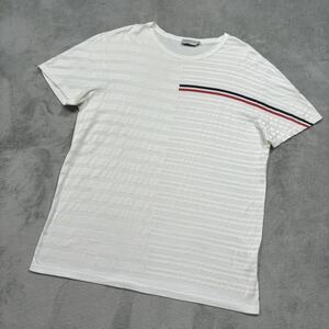 1円〜　MONCLER モンクレール　マグリア　ボーダープリント　半袖Tシャツ　ホワイト　XLサイズ　7665