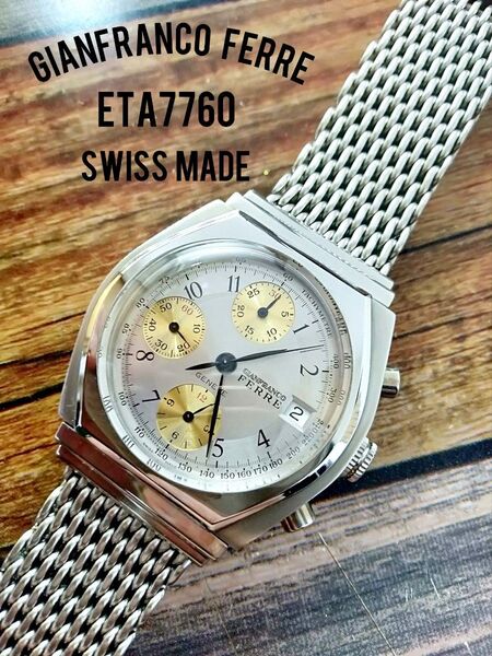 【匿名配送】希少品 GIANFRANCO FERRE クロノグラフ 手巻き ETA7760 スイス製 機械式 自動巻き 腕時計