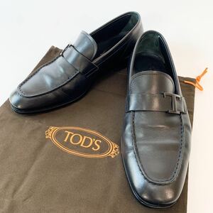 1円/極美品/現行モデル● TOD’S トッズ ローファー 革靴 Tロゴ 金具 ビジネス メンズ 黒 ブラック レザー