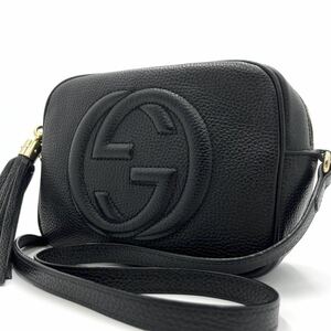 1円/美品● GUCCI グッチ ショルダーバッグ ソーホー 斜め掛け カメラバッグ スモールディスコ GG インターロッキング ブラック レザー