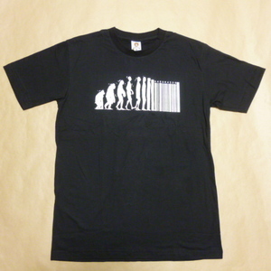 新品 パロディTシャツ Mサイズ [ 人類の進化 バーコード ]面白Tシャツ シュールTシャツ デジタル化