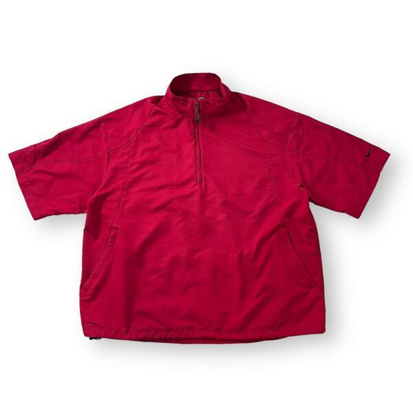 美品 ナイキゴルフ ハーフジップ ナイロントップス 半袖 ウェア 赤 XL