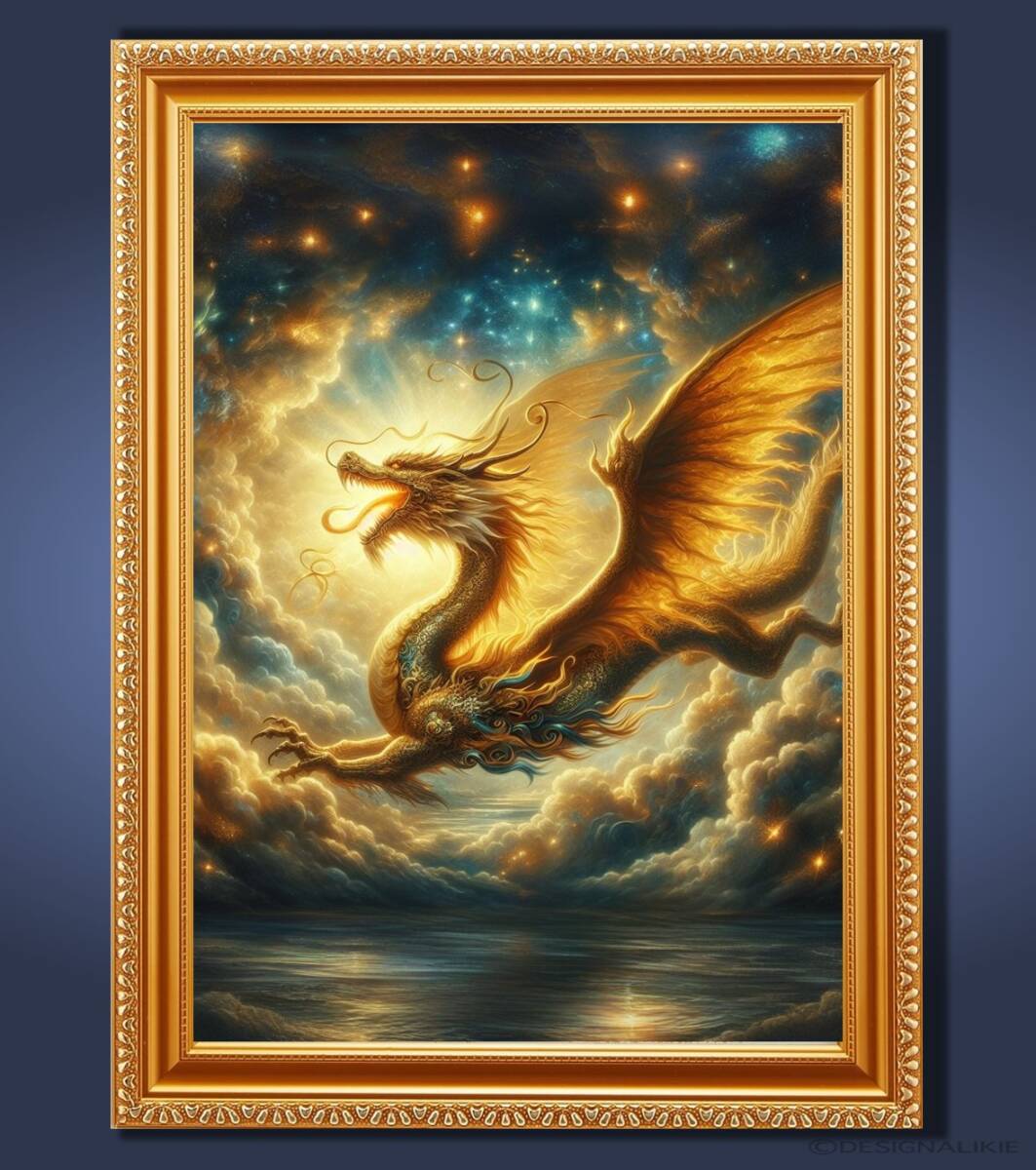गोल्डन ड्रैगन जो धन में सौभाग्य लाता है, संपत्ति, और कैरियर फ़्रेमयुक्त ग्राफ़िक और आध्यात्मिक कला, कलाकृति, चित्रकारी, अन्य
