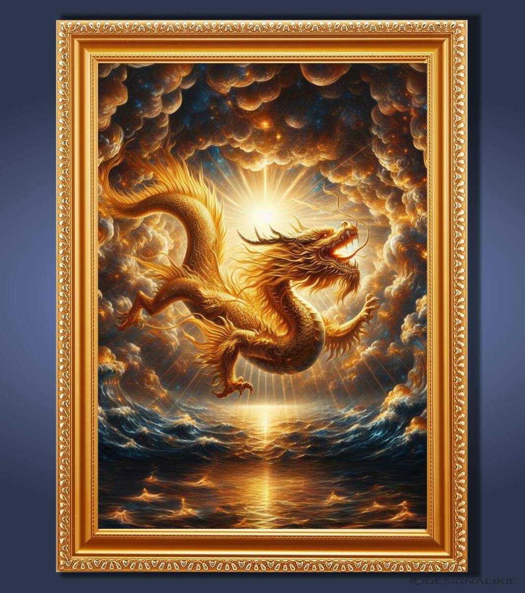एक चमकता हुआ सुनहरा ड्रैगन अंधेरी रात को रोशन करता हुआ फ़्रेमयुक्त ग्राफ़िक आध्यात्मिक कला, कलाकृति, चित्रकारी, अन्य