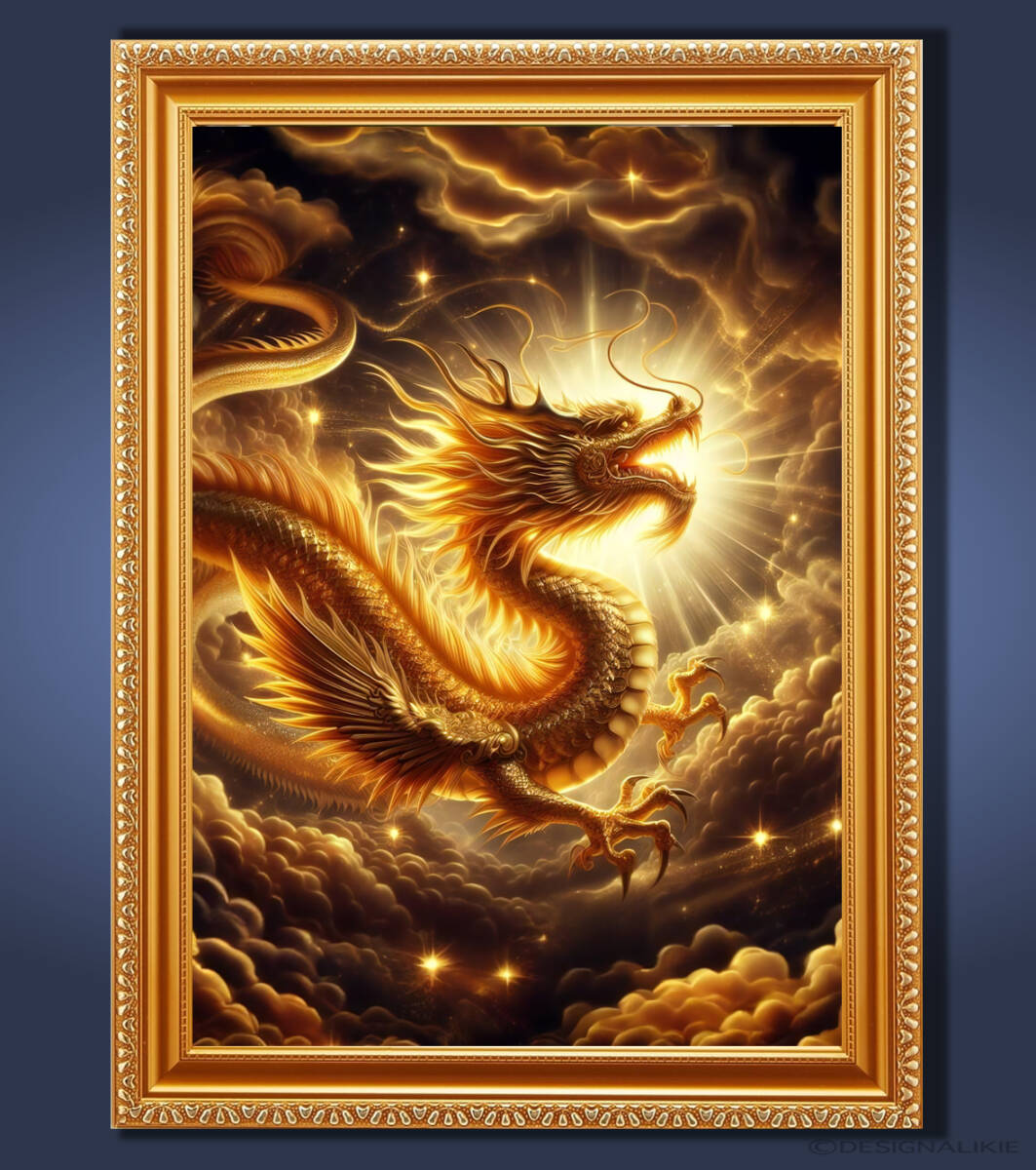 Golden Dragon that brings luck in money, wealth, and career Framed graphic and spiritual art, Artwork, Painting, others