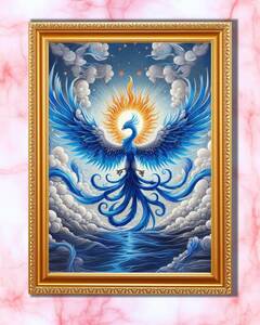 Art hand Auction Traer buena suerte, Pájaro Azul de la Felicidad con Beneficios Purificantes Arte Espiritual Enmarcado, Obra de arte, Cuadro, otros