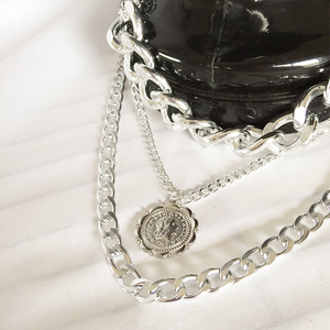  роскошный Celeb монета ki разделение плоский 3 полосный колье hip-hop HIPHOP серебряный серебряный SILVER 1584