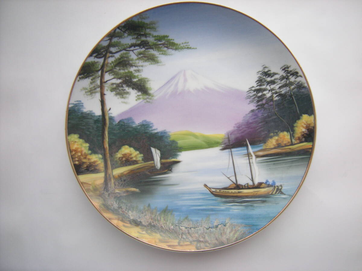 Picture plate Decorative plate Seto ware Old Japan (Old Noritake style) hand painted Mt. Fuji lakeside HAND PAINTED JAPAN, japanese ceramics, Seto, dish