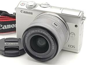 【AB 美品】Canon EOS M100ホワイト キヤノン ミラーレス デジタルカメラ ボディ EF-M 15-45mm F3.5-6.3 IS STMシルバー ズームレンズ