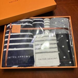 United Arrows ユナイテッドアローズ バスタオル+フェイスタオル3+ゲストタオル+タオルハンカチ 計6枚セット 箱付き