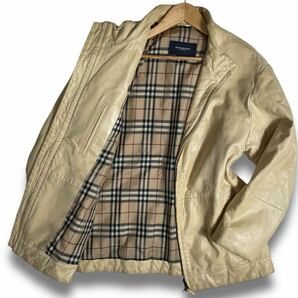 極上ラムレザー◎バーバリーロンドン 羊革 本革 レザージャケット ライダース ブルゾン ノバチェック BURBERRY LONDON メンズ ベージュ Mの画像1