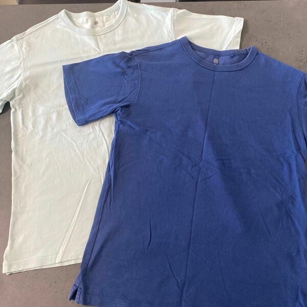 ユニクロ　 Tシャツ 半袖 カットソー クルーネック　 ネイビー　ミントグリーン　160 2枚セット　綿100%