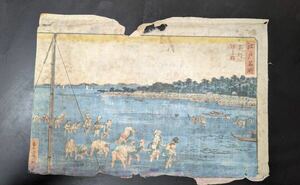 S41606 真作 木版画 浮世絵 錦絵 廣重画 江戸名所 品川汐干狩 大判 時代物