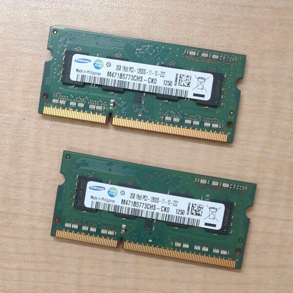 SAMSUNG製 DDR3 PC-12800S 2GB×2 4GB