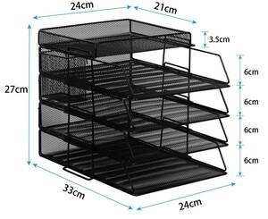Wodondog　卓上A4サイズ書類トレー ブラック スチール製のメッシュタイプ 縦置き レターケース