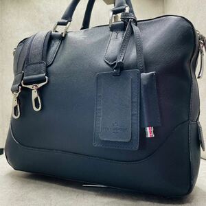 美品/A4可●PELLE MORBIDA ペッレモルビダ メンズ ビジネス メイデンボヤージュ トートバッグ レザー 2way ネームタグ 肩掛け 斜め掛け 紺